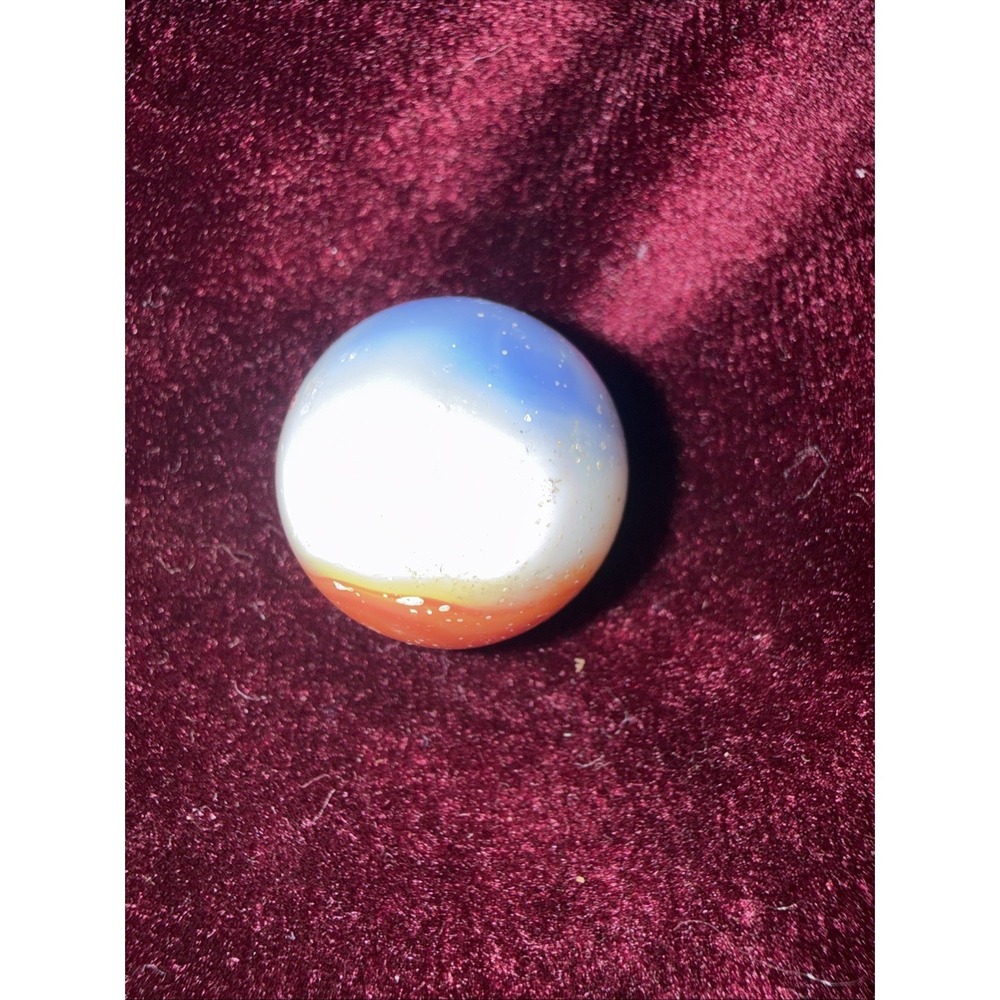 Vintage Akro Agate Peltier Art Swirl Glass Marble 3" Diameter Red White Blue